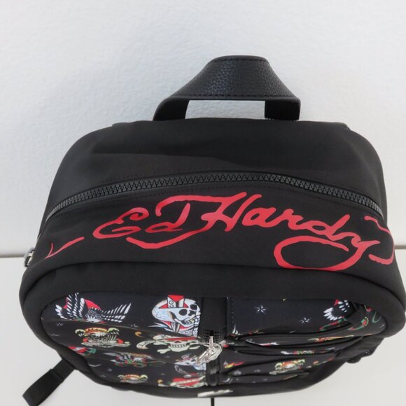 Ed Hardy Adult Size Black and Red Backpack - Picture 6 of 8